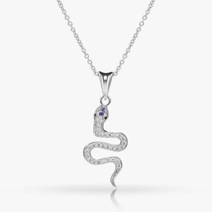 Snake Necklace Dainty Pendant With Cubic Zirconia, Layered Choker, Punk Animal Jewelry, Cool Wedding High Jewelry Party for Women Teen Friends - color: Silver-Eye Black