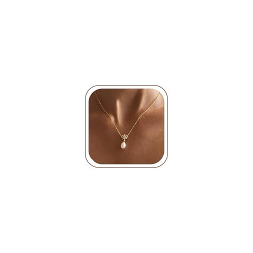 Gold Pearl Necklaces for Women Trendy, 14K Gold Plated Dainty Necklace Simple Layered Pearl Necklaces for Women Trendy Wedding Birthday Jewelry - color: 5-CZ Pearl necklace