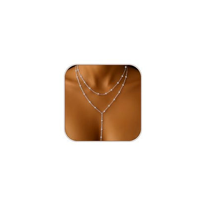 HAXIYA Gold Pearl Y-Shaped Necklace for Women Layered Lariat Long Pendant | 14K Gold Plated/Sterling Silver Dainty Drop Chain Layered Pearl/Beaded Necklaces Simple Gold Jewelry for Women - color: Beaded - Silver