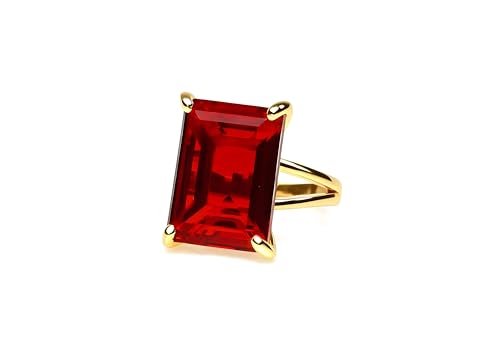 Vibrant Ruby Birthstone - Prong Set Rectangle Ring in 14k Gold - Simple Rings, Statement Rings, Birthstone Rings, Dress Rings, Ring Jewelry for Women - Customizable with Engraving