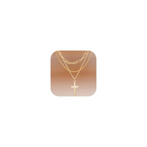 Gmai Layered Necklaces for Women Gold Plated 3/4/5 Piece Adjustable Stackable Necklace Set with Pearl Cross Coin Pendant Dainty Gold Silver Choker Chain Jewelry Gift for Her - style: Paperclip cross
