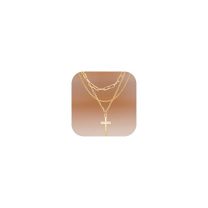 Gmai Layered Necklaces for Women Gold Plated 3/4/5 Piece Adjustable Stackable Necklace Set with Pearl Cross Coin Pendant Dainty Gold Silver Choker Chain Jewelry Gift for Her - style: Paperclip cross