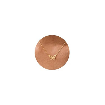 HANLI 14K Gold Plated Necklaces for Women - Dainty Butterfly, Star of David, Moon and Star, Sun, Lotus, Infinity, Hummingbird, Bee,Boots,Chill,Sunflower Pendant Designs - Elegant Jewelry for Women - color: Butterfly-B