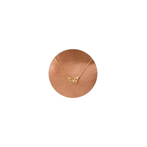 HANLI 14K Gold Plated Necklaces for Women - Dainty Butterfly, Star of David, Moon and Star, Sun, Lotus, Infinity, Hummingbird, Bee,Boots,Chill,Sunflower Pendant Designs - Elegant Jewelry for Women - color: Butterfly-B
