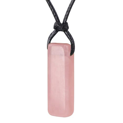 FANASY Natural Gemstone Pendant Necklace for Men Healing Crystal Pendant Adjustable Black Rope Necklace Jewelry Gifts for Women Men - color: Rose Quartz