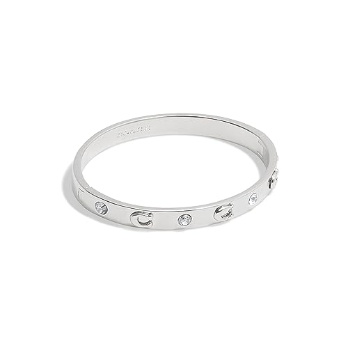 COACH Women's Signature C Logo Hinged Bangle Bracelet - color: Rhodium