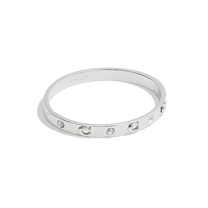COACH Women's Signature C Logo Hinged Bangle Bracelet - color: Rhodium