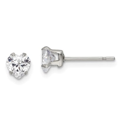 Diamond2Deal Stainless Steel Polished 5mm Heart Cubic Zirconia Stud Earrings Len-0.21 In, Wid-0.2 In