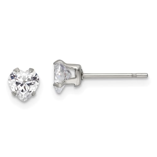 Diamond2Deal Stainless Steel Polished 5mm Heart Cubic Zirconia Stud Earrings Len-0.21 In, Wid-0.2 In