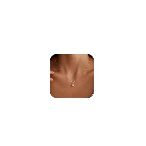 Pearl Necklaces for Women Trendy,Dainty Pearl Pendant Necklace | 14k Gold Plated Elegant Pearl Necklace,Simple Pearl Pendant,Dainty Gold Jewelry,Waterproof Summer Bridal Wedding Accessories - color: GOLD-5