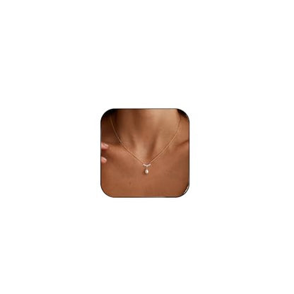 Pearl Necklaces for Women Trendy,Dainty Pearl Pendant Necklace | 14k Gold Plated Elegant Pearl Necklace,Simple Pearl Pendant,Dainty Gold Jewelry,Waterproof Summer Bridal Wedding Accessories - color: GOLD-5
