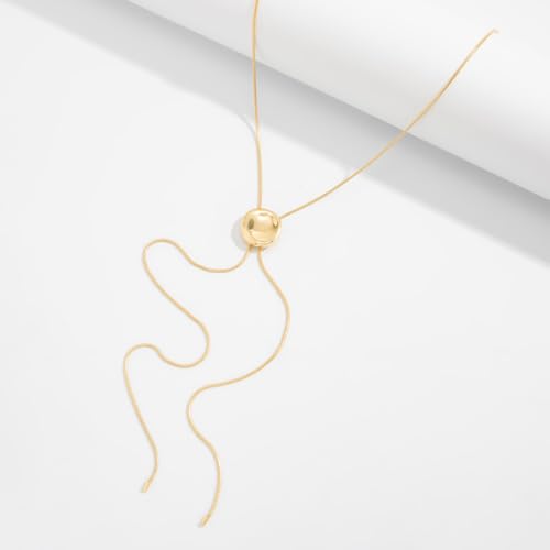 Gold Lariat Necklace Y Shaped Necklace Long Chain Necklace Adjustable Elegant Drop Design jewelry for women gifts for women Minimal Fashion Layering Accessory - color: Gold Lariat Necklace