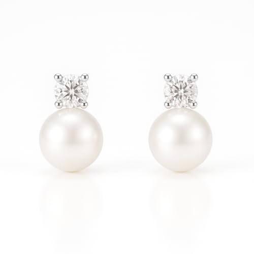 Pearl Clip on Earrings for Women - 14K Gold Silver Plated Cubic Zirconia Non Pierced Ear Clips Jewelry Gifts for Wedding Bridal Party Gifts - color: Silver-12mm