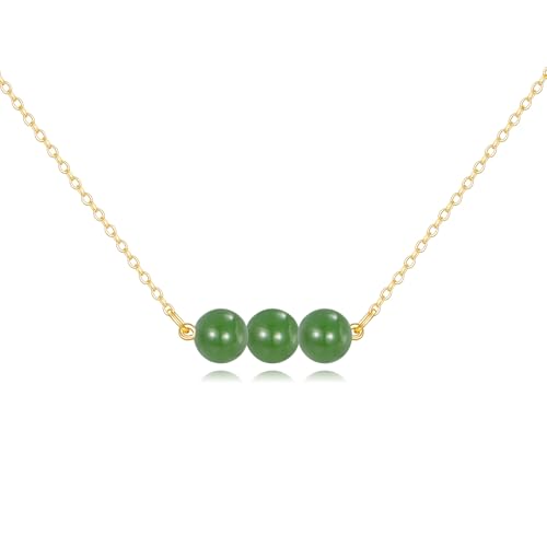 KECHO 14K Real Gold Beads Pendant Necklace Solid Yellow Gold Jewelry Anniversary Birthday Gifts for Women - color: Green Jade 3