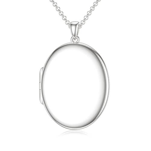SOULMEET 10K 14K 18K Solid White Gold/Silver Minimalist Style/Infinity Sunflower Heart/Oval Locket Necklace That Holds 1 or 2 Pictures Personalized Photo Locket Necklace Letters Engraving - style: E2-White gold oval locket only