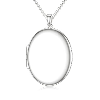 SOULMEET 10K 14K 18K Solid White Gold/Silver Minimalist Style/Infinity Sunflower Heart/Oval Locket Necklace That Holds 1 or 2 Pictures Personalized Photo Locket Necklace Letters Engraving - style: E2-White gold oval locket only