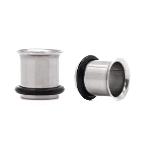 Forbidden Body Jewelry 12G-1 Inch Surgical Steel Single Flared Tunnel Plugs Plus O-Ring, Choose Pcs/Gauge - style: 2pcs: 10mm (00GA)