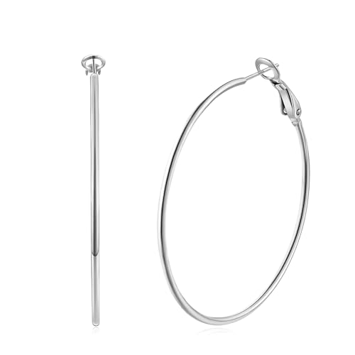 14K Gold Plated 925 Sterling Silver Posts large Hoop Earrings for Women, Hypoallergenic Big Hoop Earrings Lightweight Jewelry for Women 30/40/50/60/70MM - color: Silver-70mm