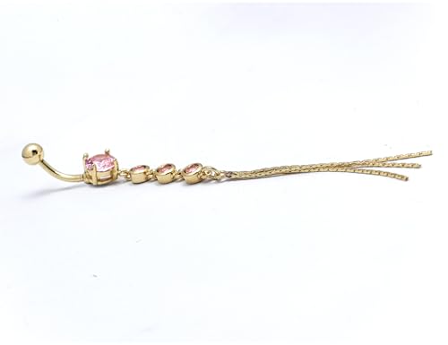 JAJAFOOK Surgical Steel Cubic Zirconia Long Dangle Navel Ring Sexy Body Piercing Belly Button - color: Pink
