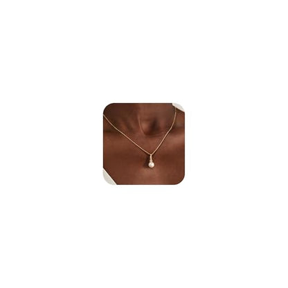 Pearl Necklaces for Women,Dainty Gold Pendant Necklaces Waterproof Jewelry | 14K Gold Plated Pearl Necklaces,Dainty Elegant Wedding Necklace,Small Cute Adjustable Minimalist Necklace,Non Tarnish Jewelry - color: GOLD-11