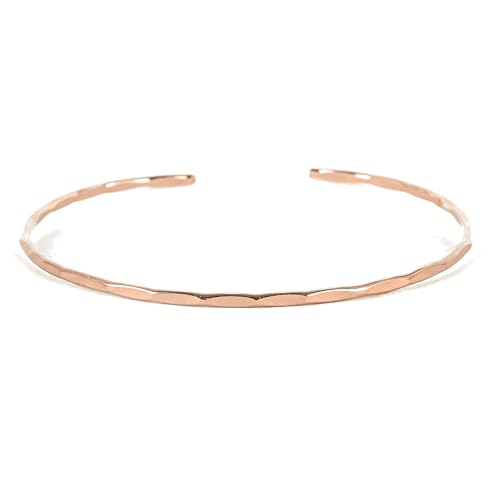 Thin Hammered Cuff, in Solid Sterling Silver, 14K Gold Fill, and Rose Gold Fill; Delicate Handmade Stacking Bracelet for Women by Lotus Stone Design - color: Rose Gold, size: Large