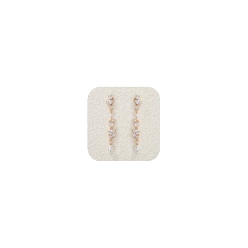 Crysdue Simulated Pearl Earrings for Women, Dainty Silver/Gold/Rose Gold Plated Cubic Zirconia Drop Dangle Earrings Wedding Jewelry for Bride Bridesmaid - style: b_CZ+Pearl, Gold