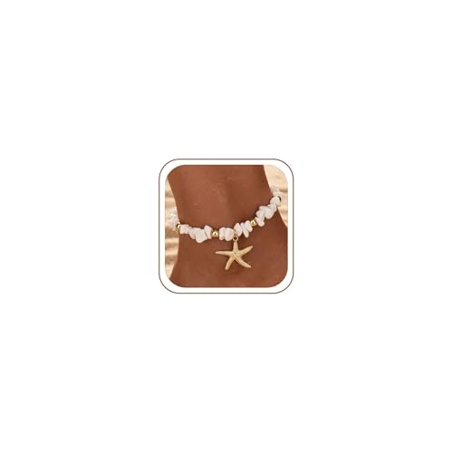 Starfish Shell Anklets for Women，Gold Plated Boho Jewelry Anklet Jewelry Set，With Pearls, Starfishs and shells ，Adjustable Summer Beach Jewelry Foot Accessories，Gifts Ready