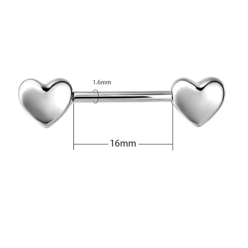 HQLA 14G Dainty CZ Love Heart Nipple Rings Tongue Ring Surgical Steel Nipple rings Piercing Women Barbells 2Pcs 25/8"(16mm) - style: Silver Heart