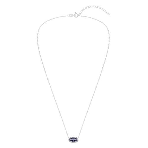 Belacqua Gemstone Necklace in Sterling Silver,Halo Pendant with Accent, Oval Cut 6 * 12mm, 15" Cable Chain with 2" Extender, Spring Ring Clasp, Dainty Birthstone Necklace for Women, Gift Box Included - color: 12-December-Blue Tanzanite