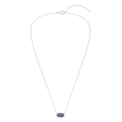 Belacqua Gemstone Necklace in Sterling Silver,Halo Pendant with Accent, Oval Cut 6 * 12mm, 15" Cable Chain with 2" Extender, Spring Ring Clasp, Dainty Birthstone Necklace for Women, Gift Box Included - color: 12-December-Blue Tanzanite