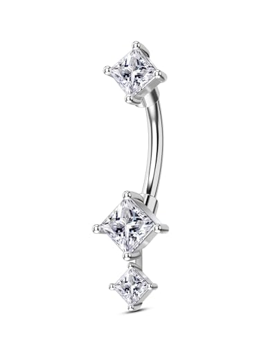 16G Rook Earrings Square Zirconium Eyebrow Rook Piercing Jewelry Stainless Steel Vertical Lip Jewelry Belly Button Ring - color: WG-6MM