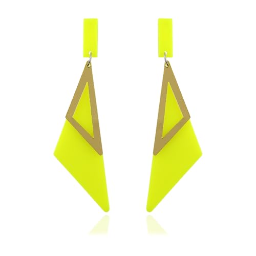 Retro 80s Neon Earrings for Women Acrylic Triangle Neon Dangle Earrings Colorful Geometric Drop Earrings Glow Party Halloween Neon Earrings - color: Yellow