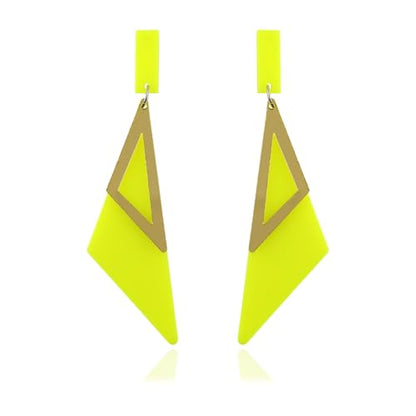 Retro 80s Neon Earrings for Women Acrylic Triangle Neon Dangle Earrings Colorful Geometric Drop Earrings Glow Party Halloween Neon Earrings - color: Yellow