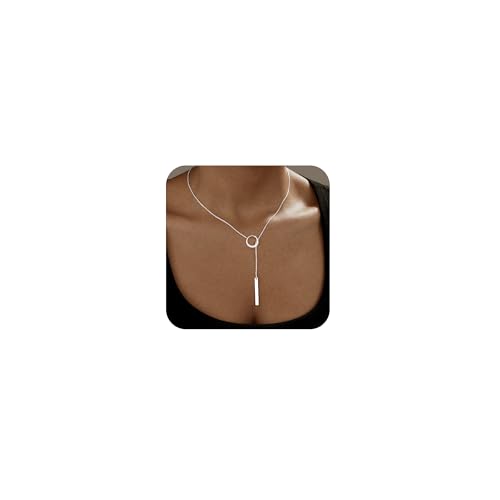 14k Silver Plated Necklace for Women necklace lariat for Gifts | Dainty Circle Necklace, Waterproof ,Fashion Jewelry, Non Tarnish Adjustable Y Shaped Chain