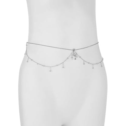 Summer Beach Multi-layer Crystal Belly Buttom Ring with Waist Chain Bikini Rhinestone Navel Piercing Dangle Belly Button Rings Waist Chain Sexy Belly Body Chain Jewelry for Women - style: Silver
