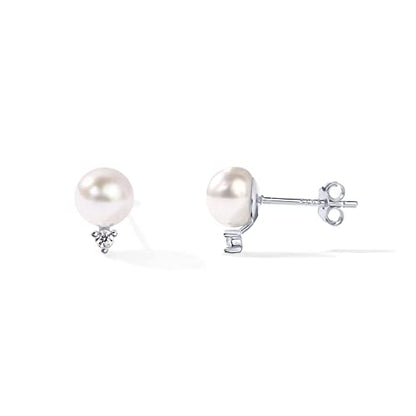 PAVOI 18K Gold Plated 925 Sterling Silver Post Cubic Zirconia | AAA+ Quality Handpicked Freshwater Cultured Stud Button Pearl Earrings - style: White Gold