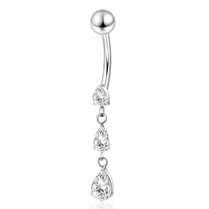 Gold Belly Button Ring, Titanium Dangle Floating Navel Piercing Jewelry - color: Silver-Dangle-10mm
