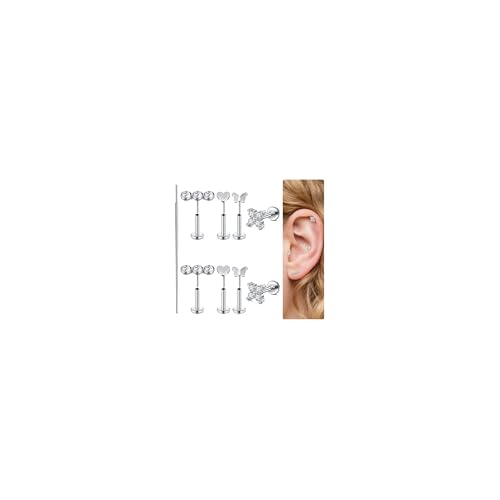 20g 16g Tragus Piercing Jewelry Helix Earrings Threadless Flat Back Earrings for Women Forward Helix Cartilage Earring Tragus Jewelry Medusa Labret Lip Piercing Jewelry Lip Studs 16 Gauge 8mm - color: B6 - threadless 16g 6mm - silver