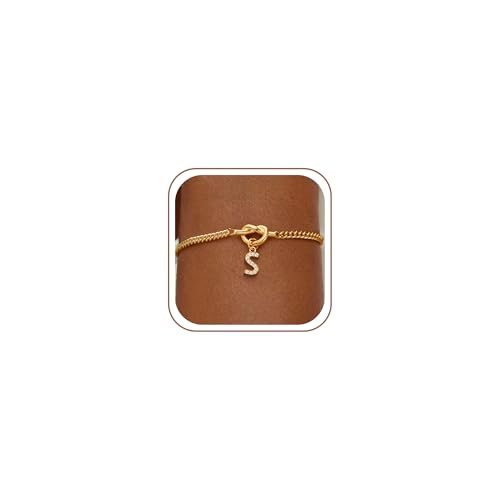 Gold Initial Bracelets for Women Jewelry Gifts - Dainty 14K Gold Plated Zircon Letter Knot Bracelet 26 Alphabet Monogram Initial Bracelets Birthday Gifts for Women - color: S