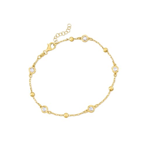 Ross-Simons Italian 1.15 ct. t.w. Bezel-Set CZ Station Anklet - style: 18kt Yellow Gold Over Sterling