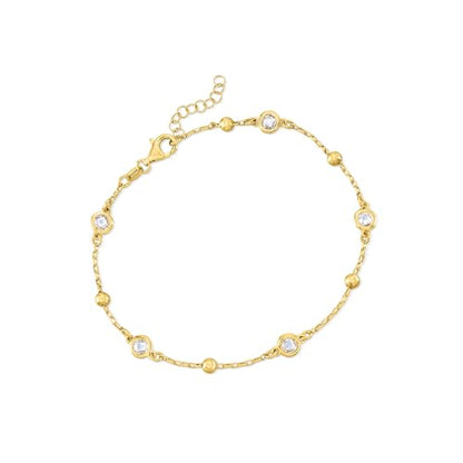 Ross-Simons Italian 1.15 ct. t.w. Bezel-Set CZ Station Anklet - style: 18kt Yellow Gold Over Sterling