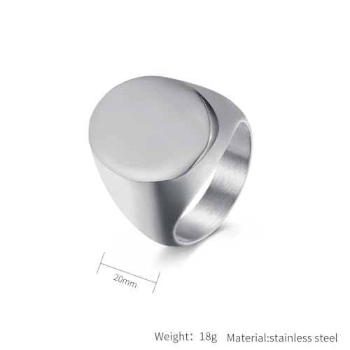 Men's Fashion Stainless Steel Oval Signet Ring Big Wide Solid Biker Band Polished Comfort Fit Silver/Gold/Black - color: Silver