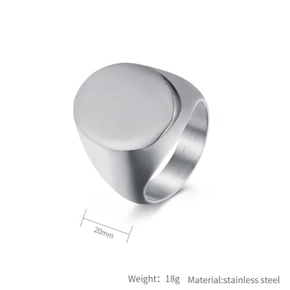 Men's Fashion Stainless Steel Oval Signet Ring Big Wide Solid Biker Band Polished Comfort Fit Silver/Gold/Black - color: Silver