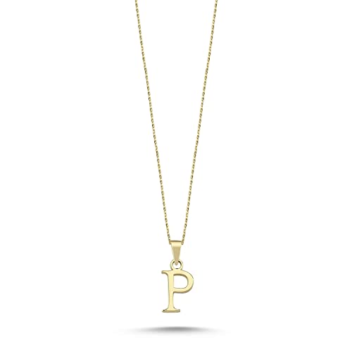 Wish Carat 100% 14k Real Gold Necklace for Women | Dainty Charm Alphabet Name Letter Initial Necklaces for Women | Custom Pendant Jewelry for Her | Birthday Gifts for Women & Girls | 18'' - color: P