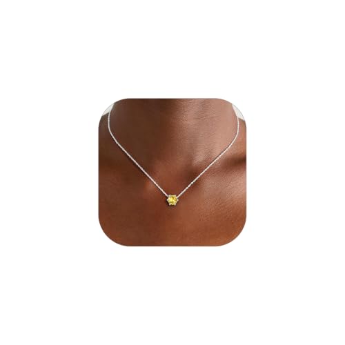 Silvora Heart/Round Birthstone Necklace for Women, Sparkling Crystal Pendant, Dainty Birth Month Jewelry, Adjustable 16"+2" Chain - color: Silver, style: November Round