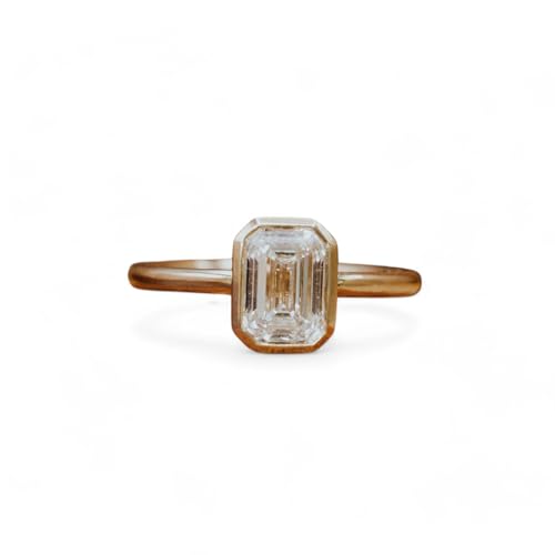 2.5CT Emerald Cut Moissanite Solitaire Ring, 14K Yellow Gold Engagement Ring, Bezel Setting, Statement Ring, Gift For Her, Wedding Ring By SHREESHYAMJEWELLS - color: Moissanite