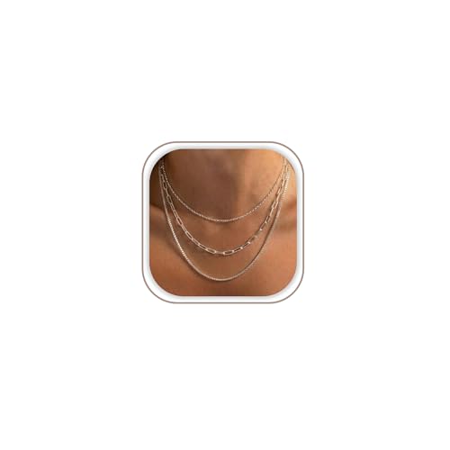 Freekiss Layered Necklace Set for Women Stackable | Herringbone Snake Cuban Rope Chain, Dainty Choker, Layered Stackable, Non Tarnish, Hypoallergenic, Adjustable 14-18.5" - color: Silver, style: Paperclip+O Chain+Box Chain