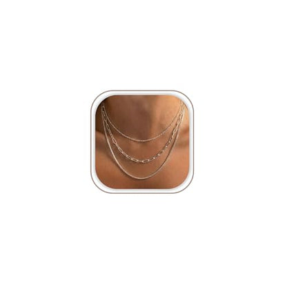 Freekiss Layered Necklace Set for Women Stackable | Herringbone Snake Cuban Rope Chain, Dainty Choker, Layered Stackable, Non Tarnish, Hypoallergenic, Adjustable 14-18.5" - color: Silver, style: Paperclip+O Chain+Box Chain