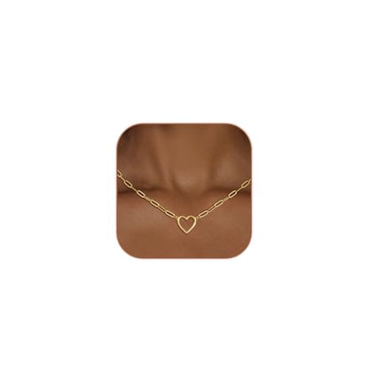 HERIER Cute Heart Necklace Dainty 18k Gold Plated Tiny Heart Pendant Choker Necklaces Small Gold Love Open Heart Chain Necklace for Women Simple Gold Necklace for Women Trendy Jewelry - color: Paperclip Heart-Gold