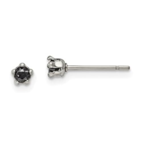 Stainless Steel Polished 3mm Black Star Cubic Zirconia Stud Earrings | Length- 0.13 in Width-0.14 in
